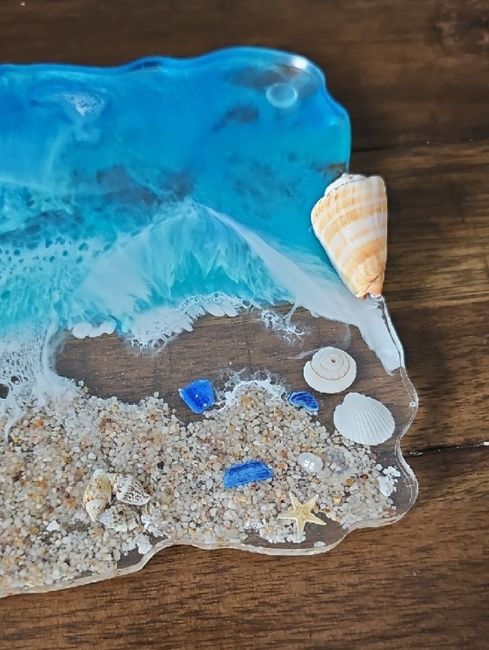 Ocean Wave Resin Beach Tray with Shell Accents - Picture 4 of 7